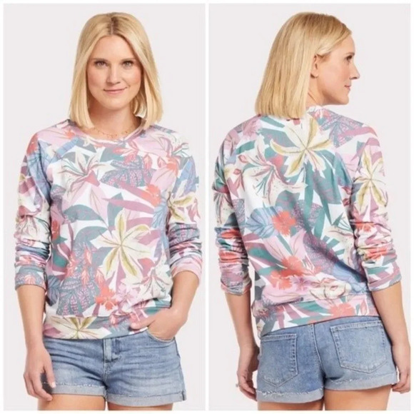 Sundry Women’s Tropical Raglan Pullover Sweatshirt Size 0 (XS) Floral Print EUC - Picture 1 of 9